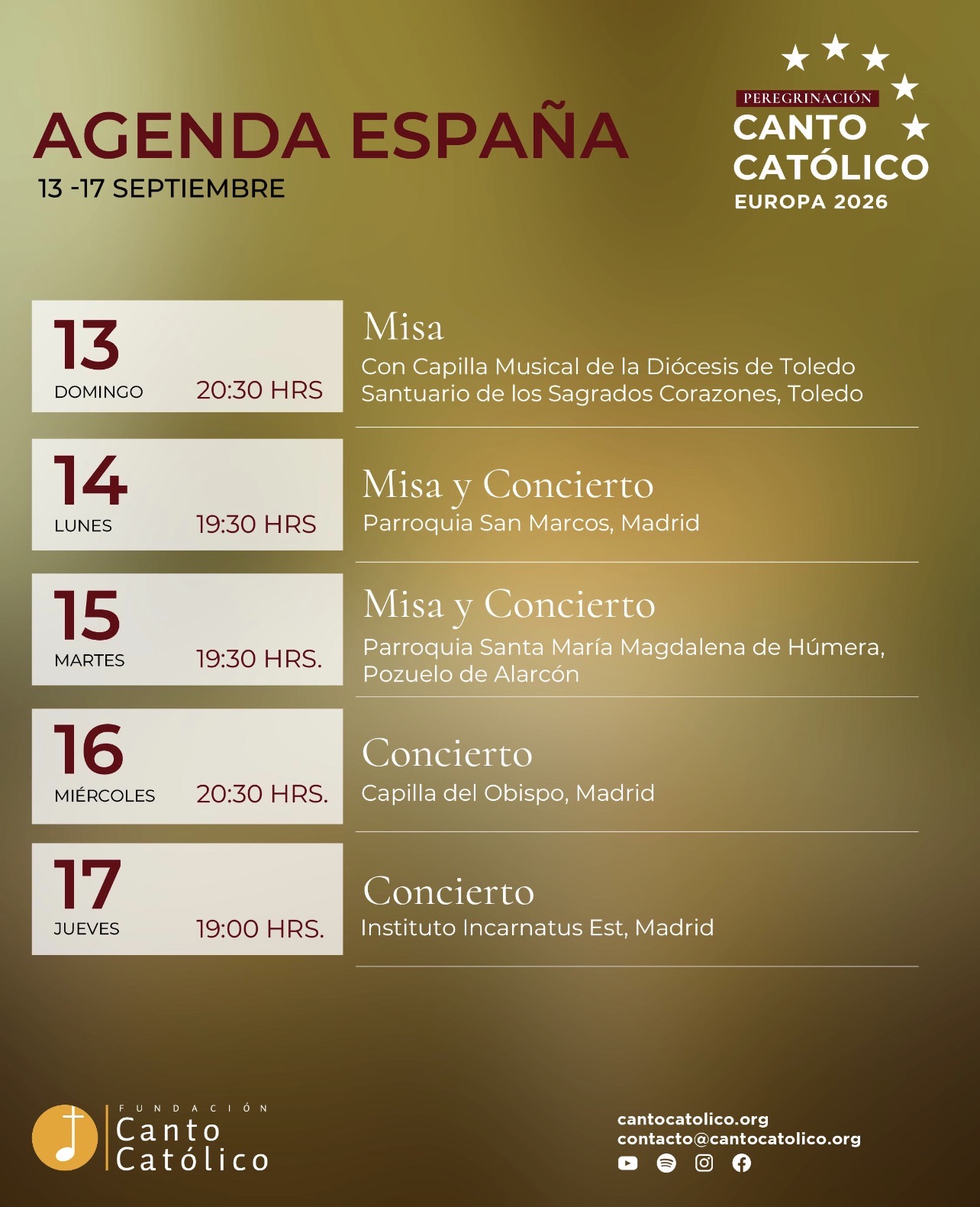 Conciertos de Canto Catolico en España